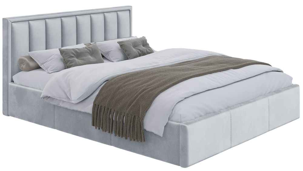 SELSEY Łóżko tapicerowane 140x200 cm Munno z pojemnikiem i metalowym stelażem jasnoszary welur