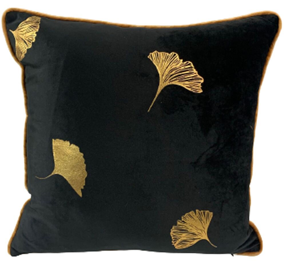 SELSEY Poduszka Mattevo 40x40 cm czarna ze złotymi liśćmi