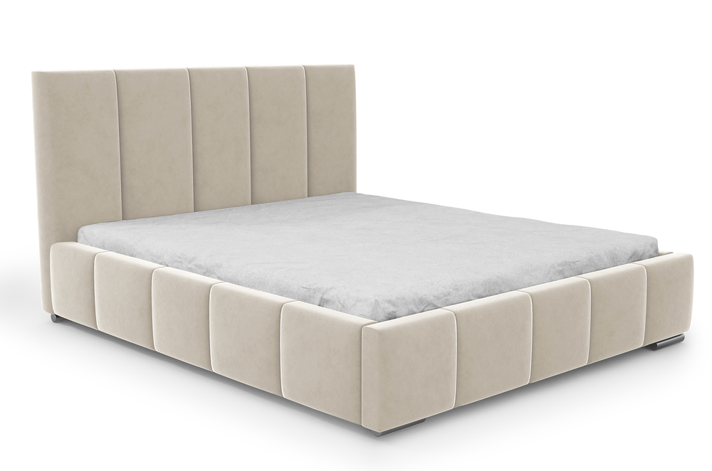SELSEY Łóżko tapicerowane 140x200 cm Bodera z pojemnikiem beżowe w tkaninie hydrofobowej