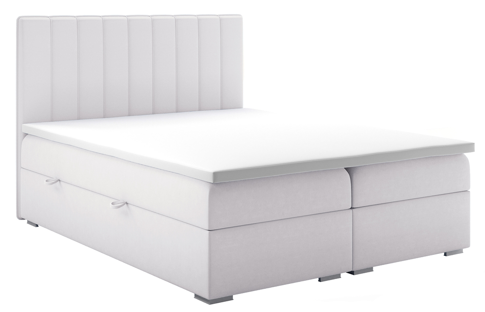 SELSEY Łóżko kontynentalne 180x200 cm Hunbert z pojemnikami i topperem szarobeżowe welur hydrofobowy