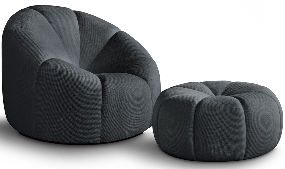SELSEY Fotel obrotowy Pumpkini z pufą grafitowy plecionka hydrofobowa