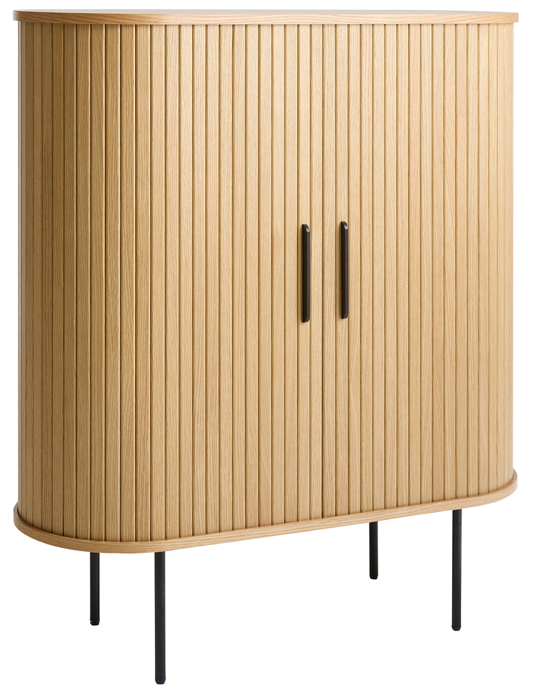 SELSEY Komoda wysoka Gativel 100 cm z uchwytami na kieliszki lamele dąb naturalny