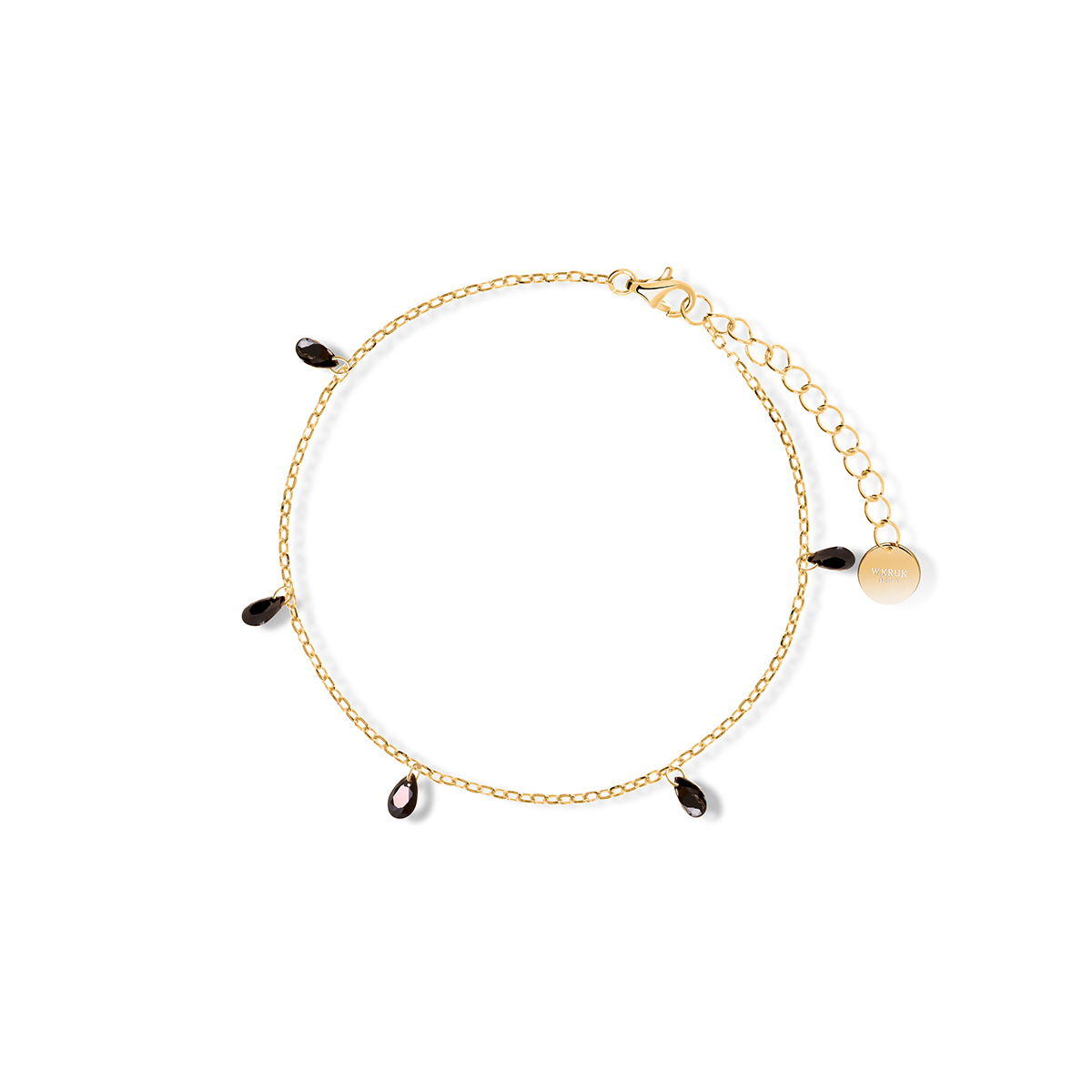 W.KRUK - Bransoletka srebrna pozłacana z czarnymi cyrkoniami