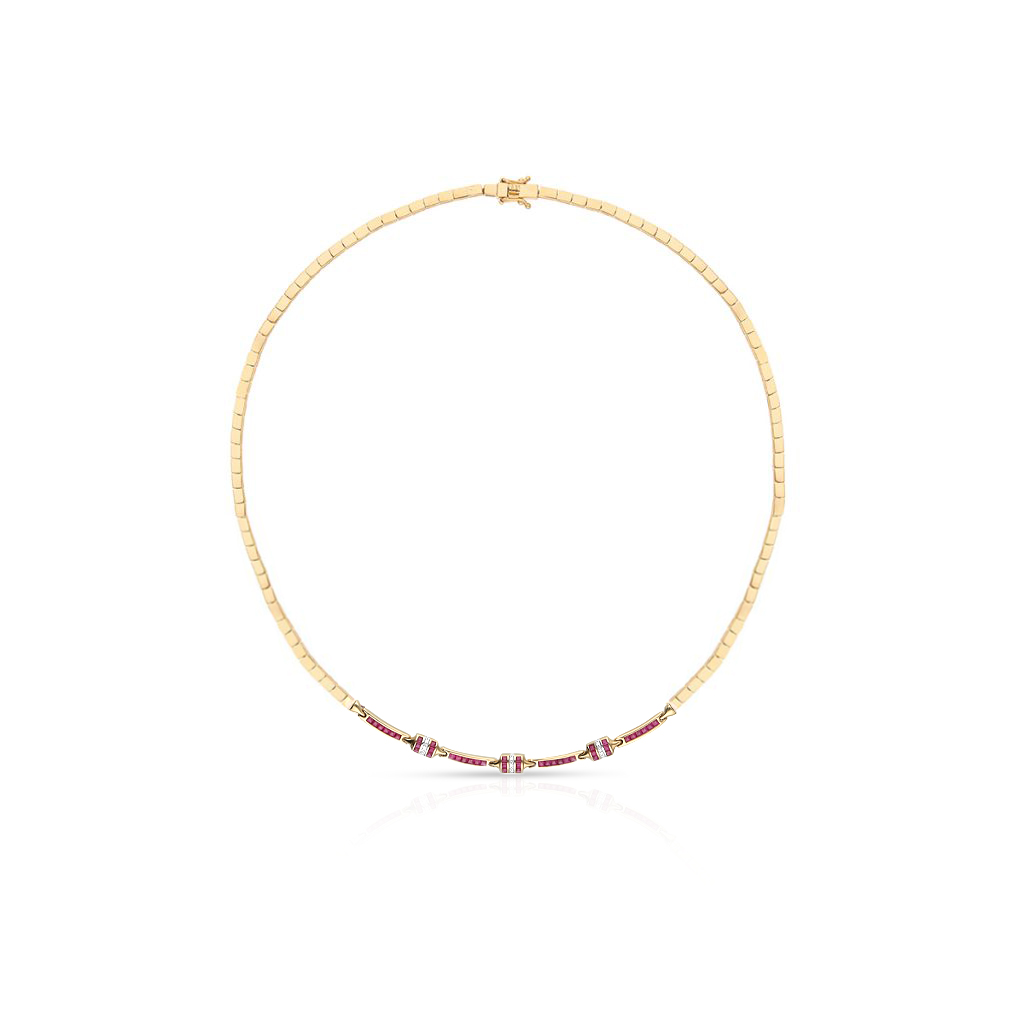 W.KRUK - Naszyjnik złoty z diamentami i rubinami