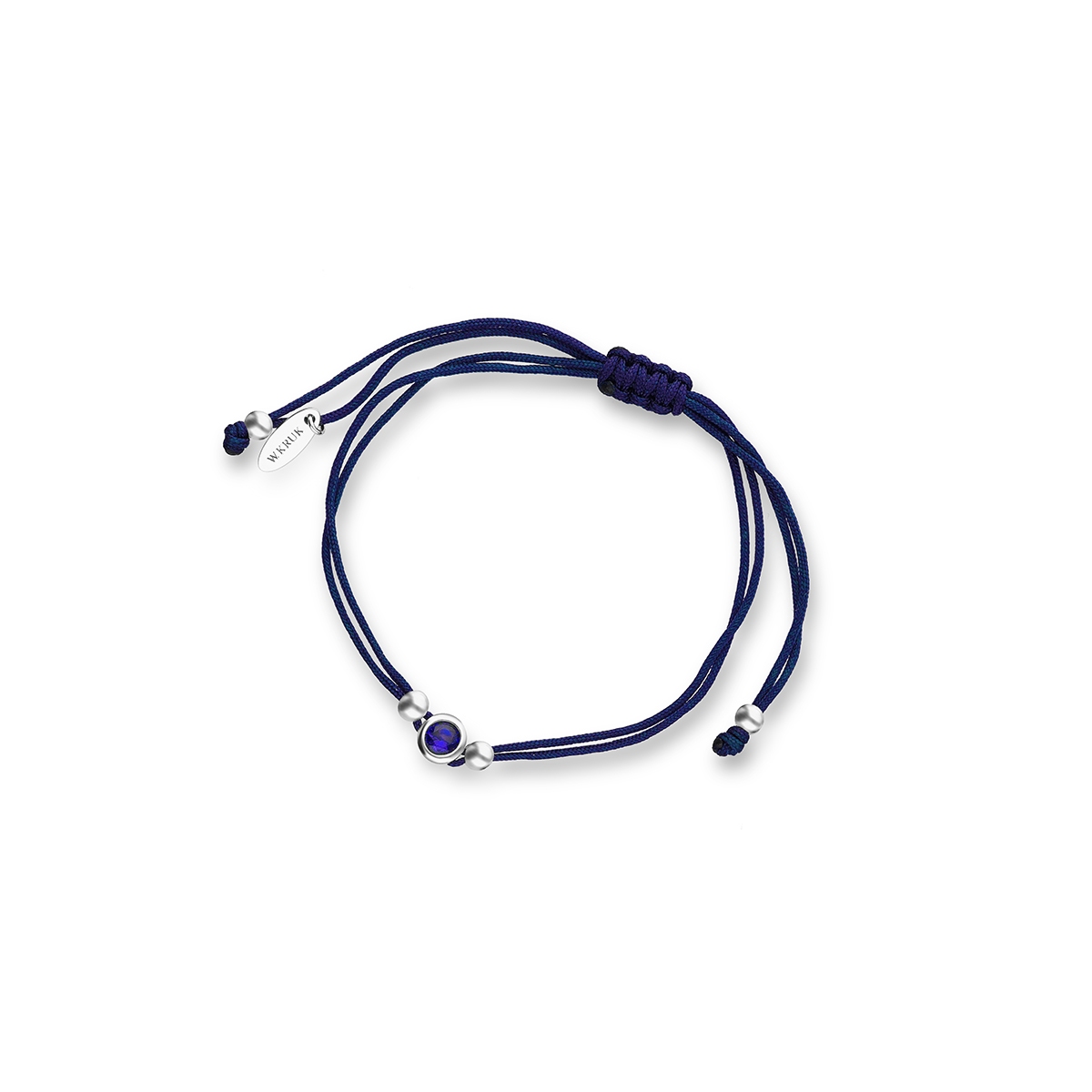W.KRUK Bransoletka srebrna na granatowym sznurku z cyrkonią