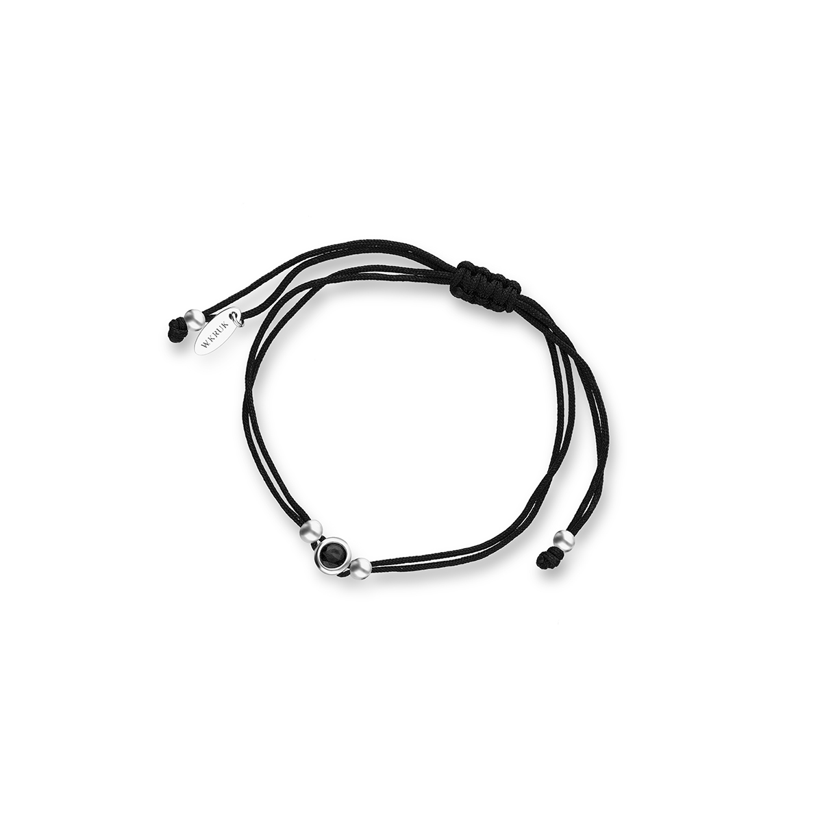 W.KRUK - Bransoletka srebrna na czarnym sznurku z cyrkonią