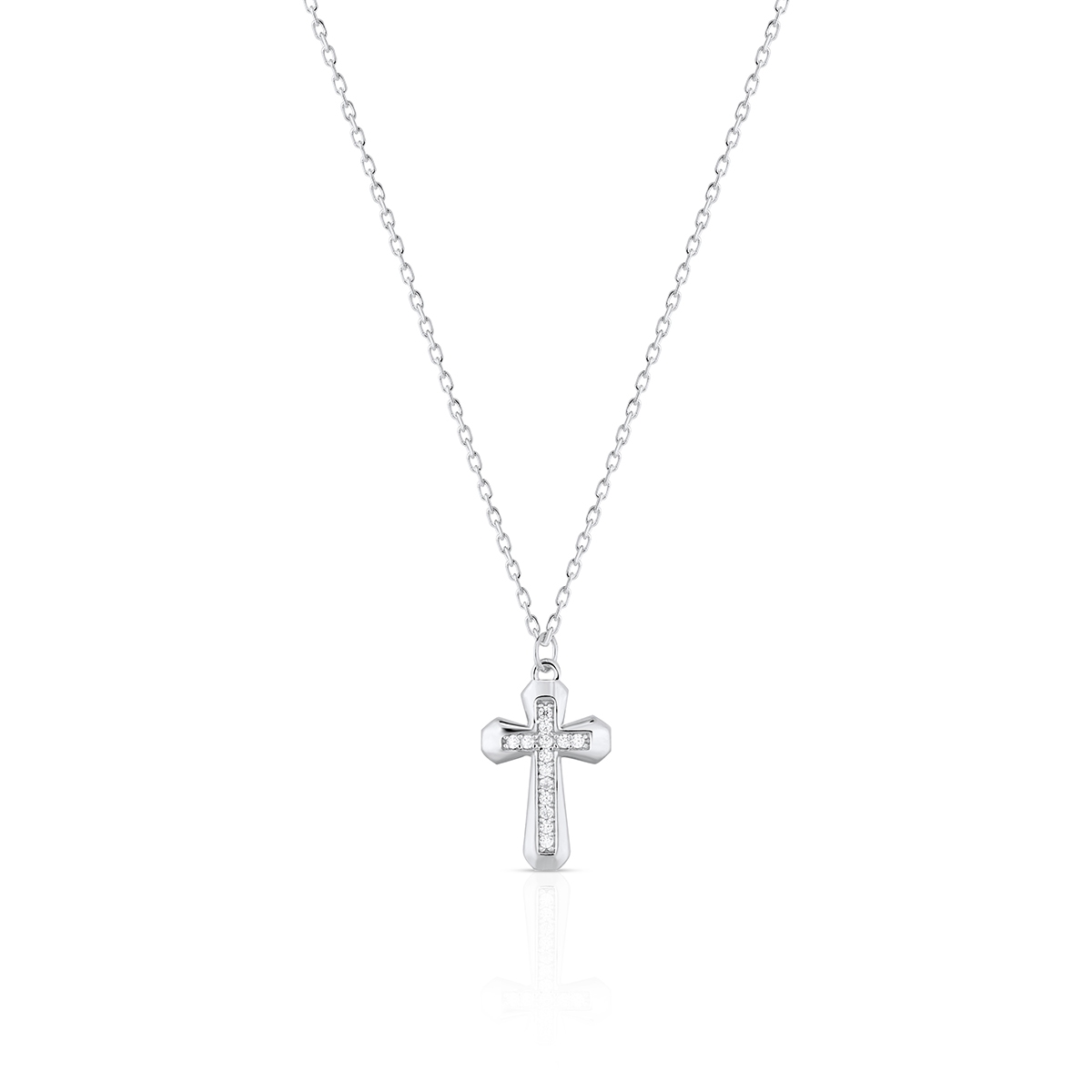 W.KRUK Naszyjnik srebrny krzyżyk z cyrkoniami