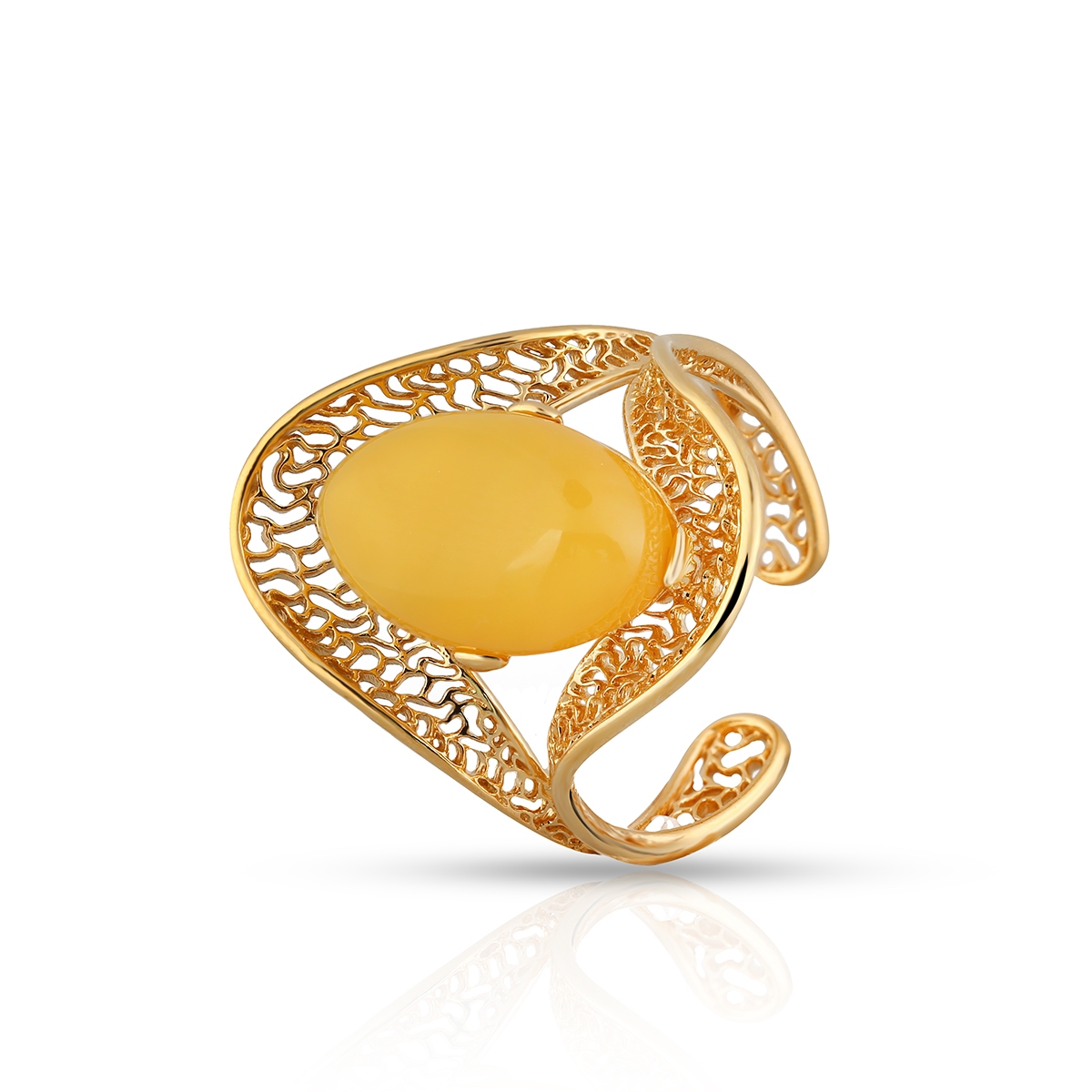 W.KRUK Pierścionek srebrny pozłacany z bursztynem