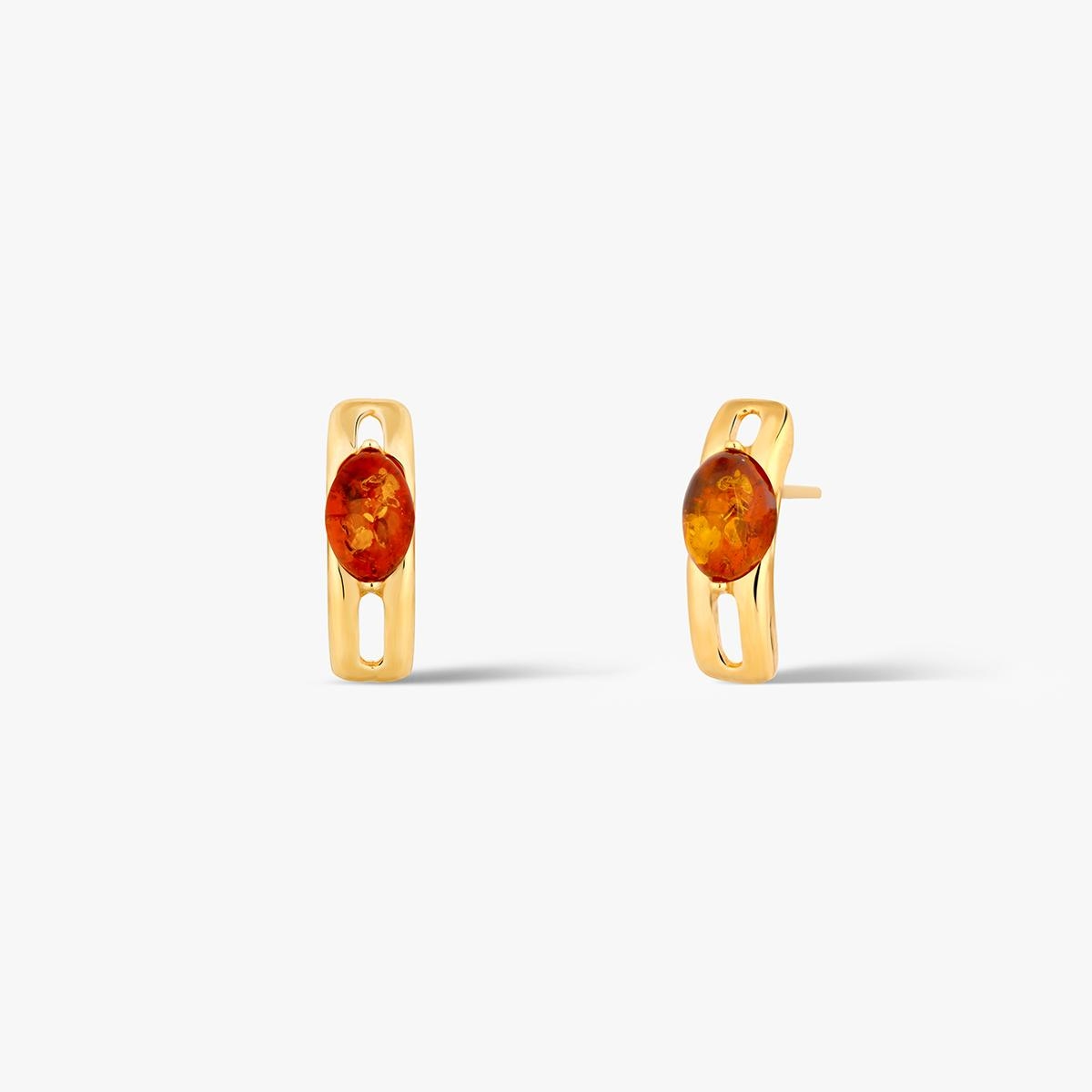 W.KRUK Kolczyki srebrne pozłacane z bursztynem