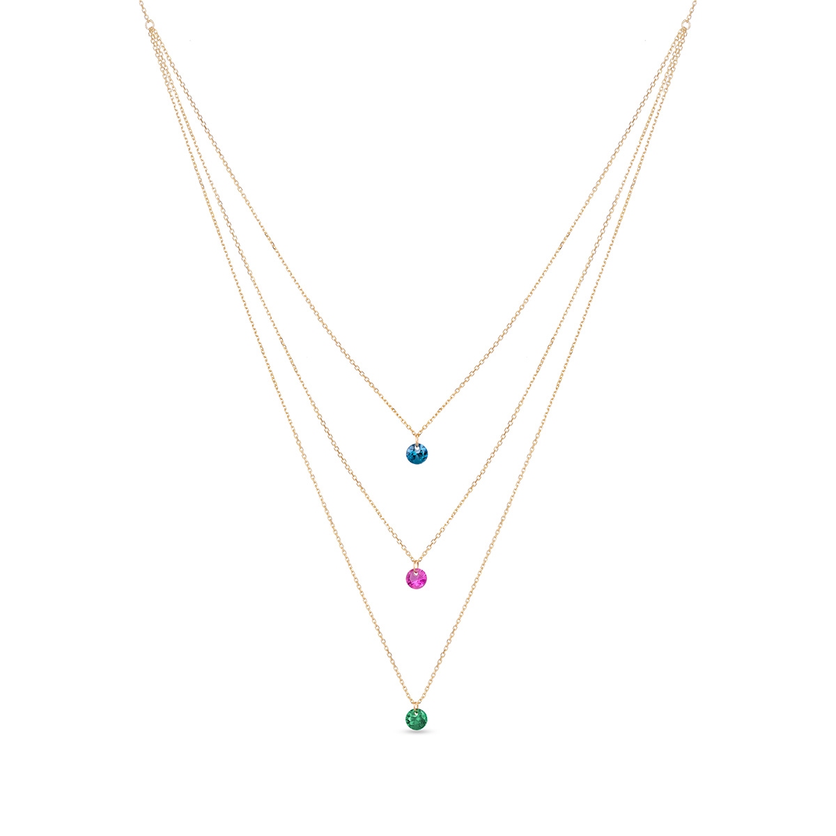 W.KRUK Naszyjnik złoty z kolorowymi cyrkoniami