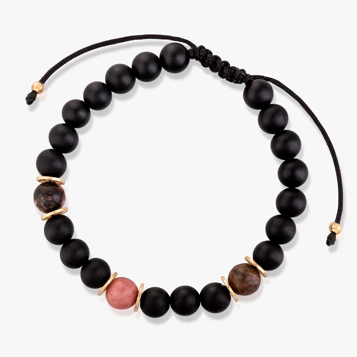 W.KRUK Bransoleta sznurkowa z onyksami i rodonitami