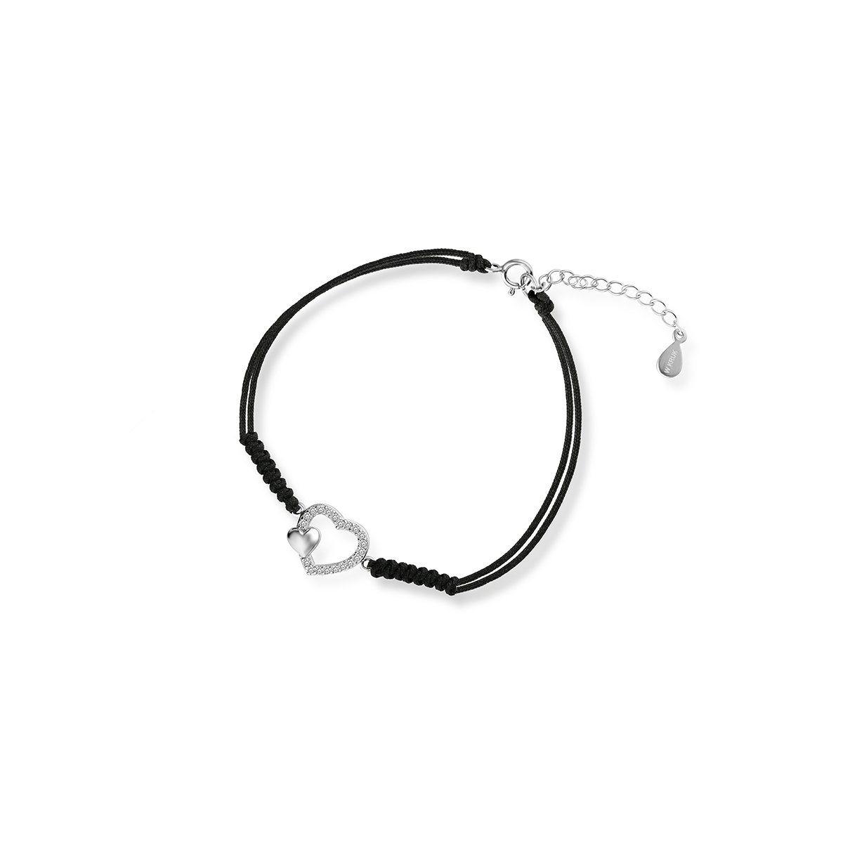 W.KRUK Bransoletka srebrna celebrytka na czarnym sznurku serce
