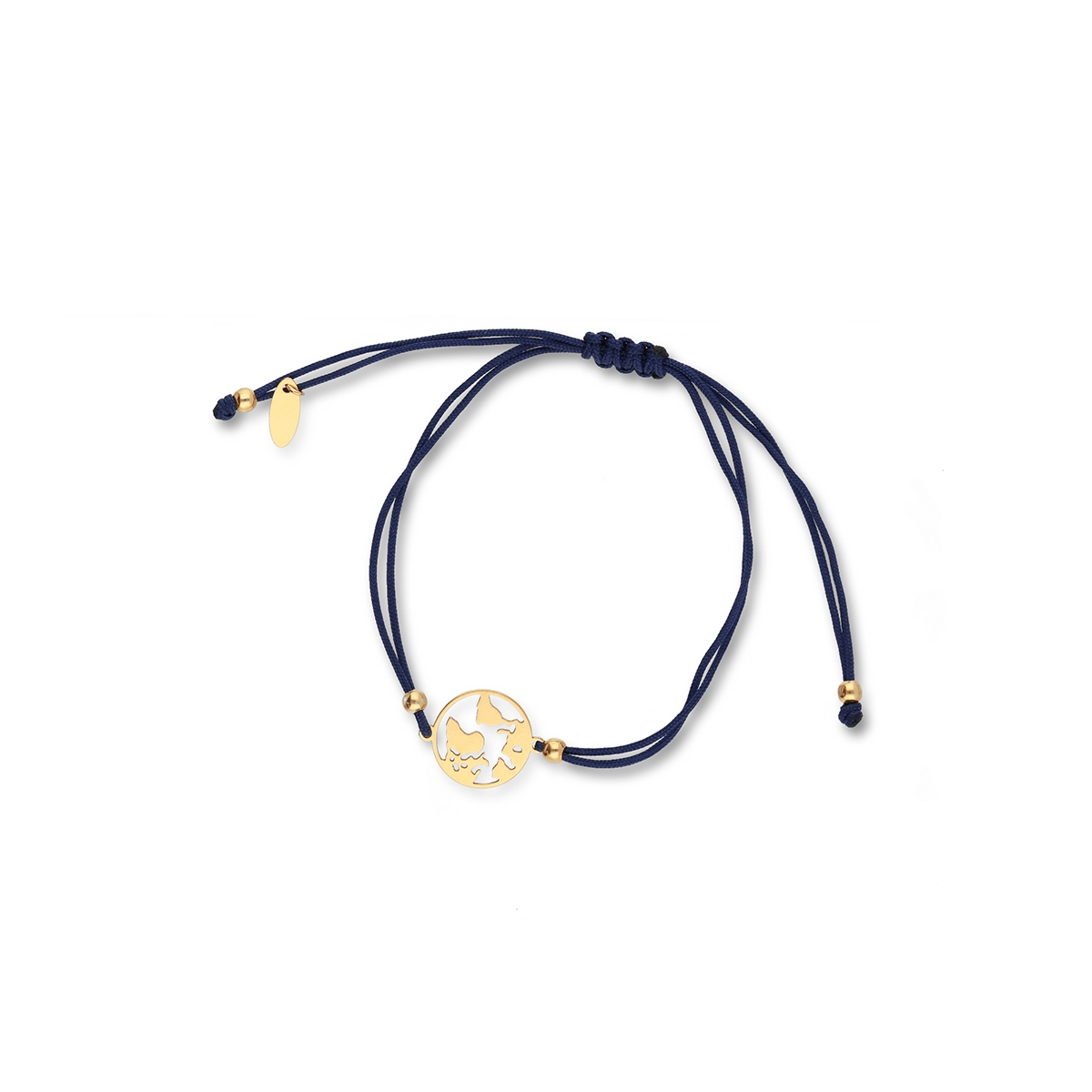 W.KRUK Bransoletka srebrna na niebieskim sznurku kula ziemska