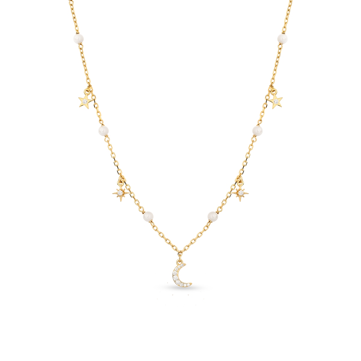 W.KRUK Naszyjnik srebrny pozłacany z perłami