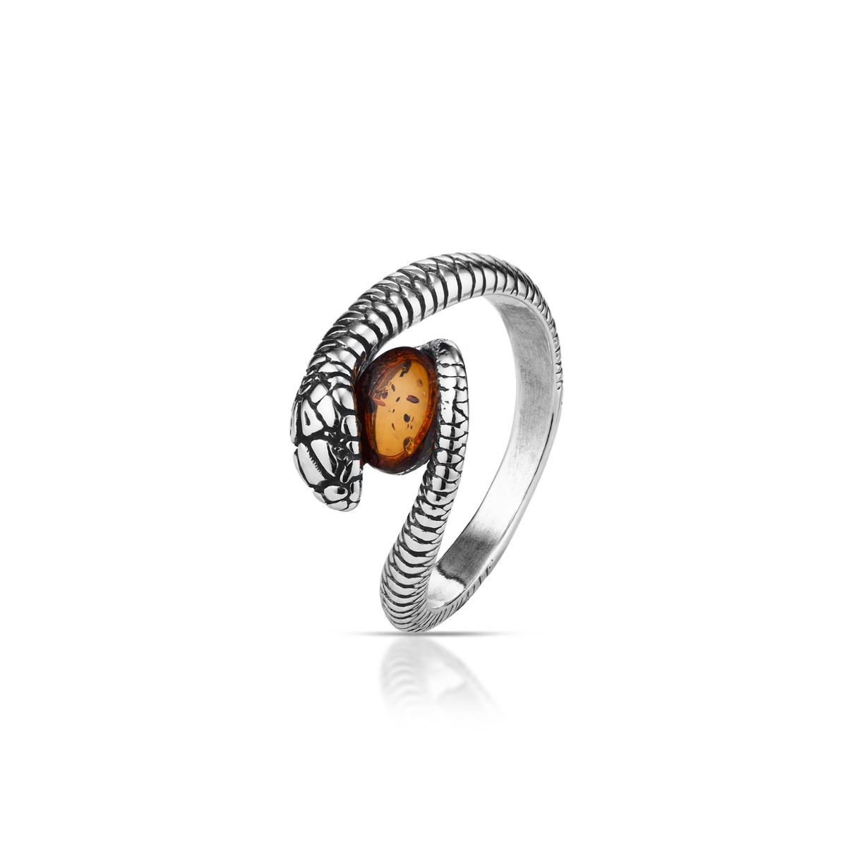 W.KRUK Pierścionek srebrny wąż z bursztynem