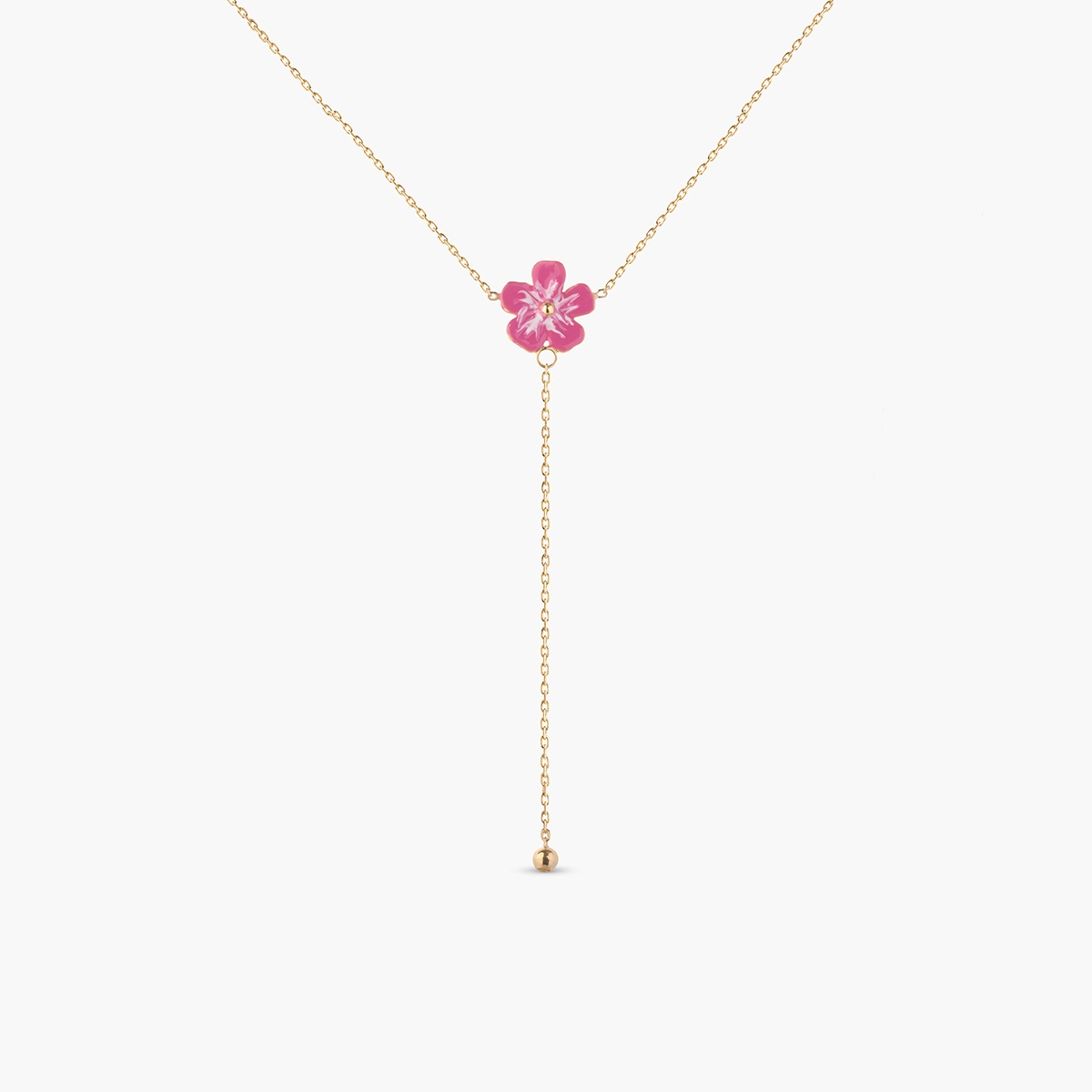 W.KRUK Naszyjnik złoty z różowym kwiatkiem