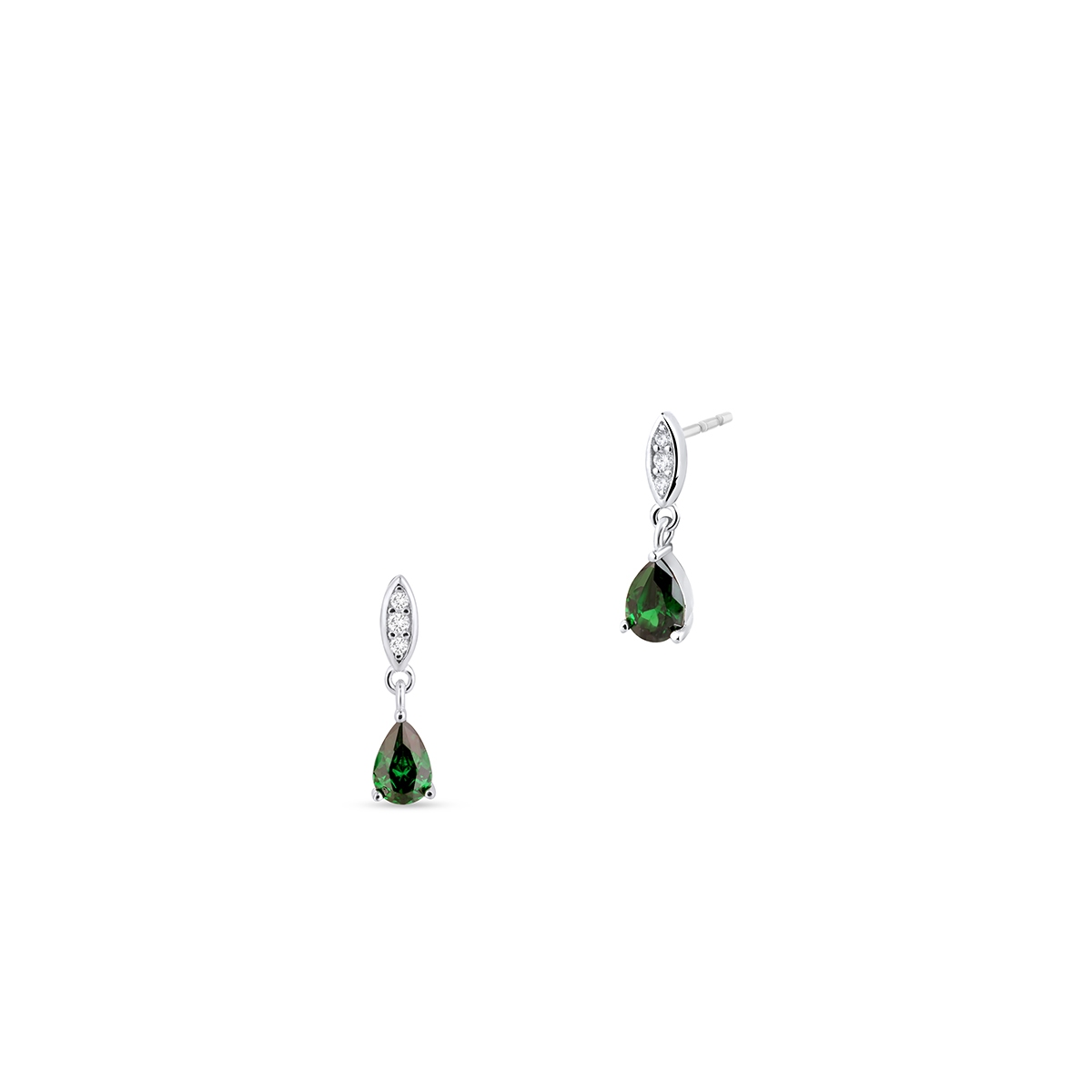 W.KRUK Kolczyki srebrne z zieloną cyrkonią