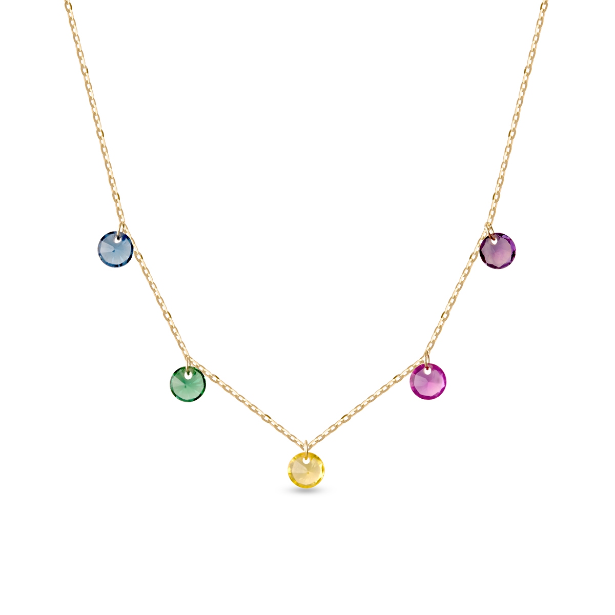 W.KRUK Naszyjnik złoty z kolorowymi cyrkoniami