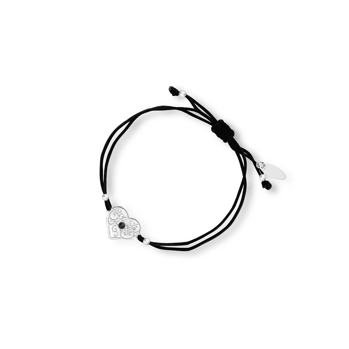 W.KRUK Bransoletka srebrna na czarnym sznurku z cyrkonią