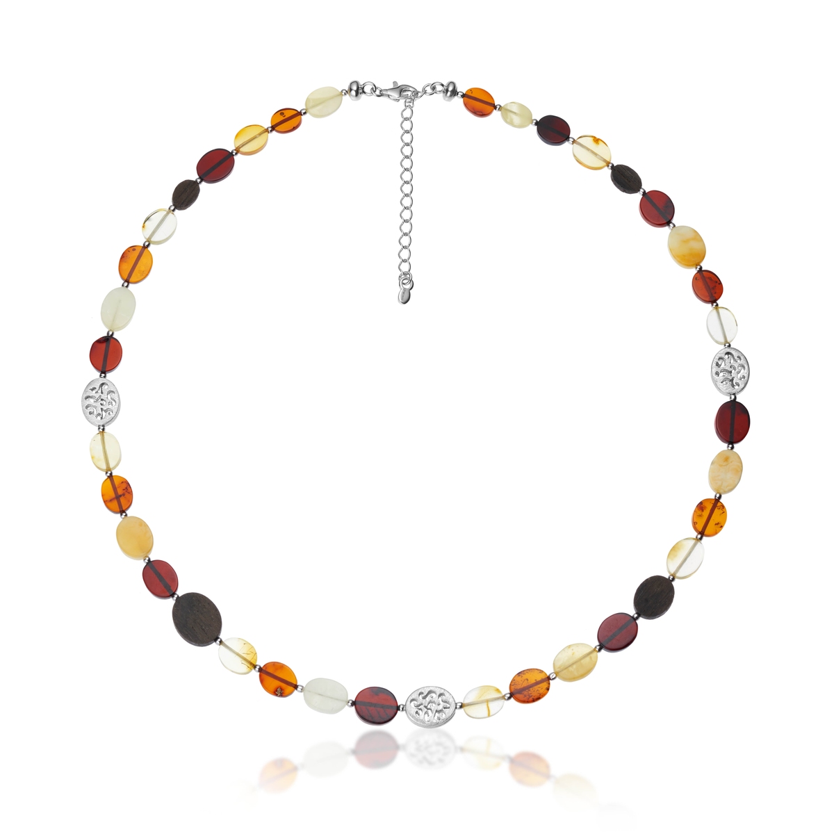 W.KRUK Naszyjnik srebrny z bursztynami