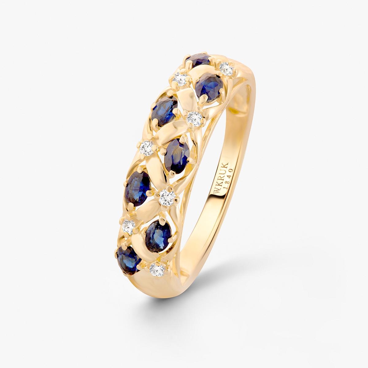 W.KRUK Pierścionek złoty z szafirami i diamentami TRIO