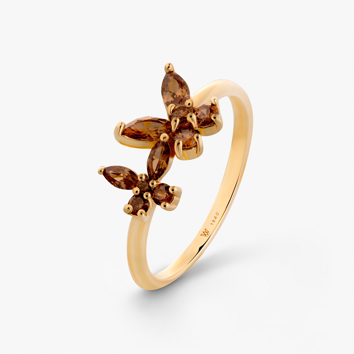 W.KRUK Pierścionek srebrny pozłacany z cyrkoniami