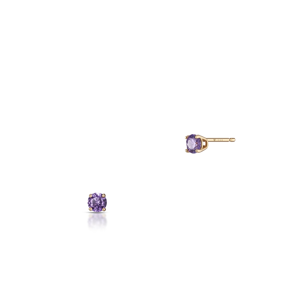 W.KRUK Kolczyki złote z fioletową cyrkonią
