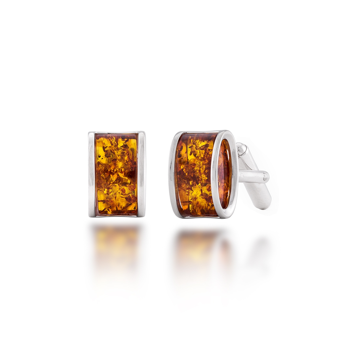 W.KRUK Spinki do koszuli srebrne z bursztynami