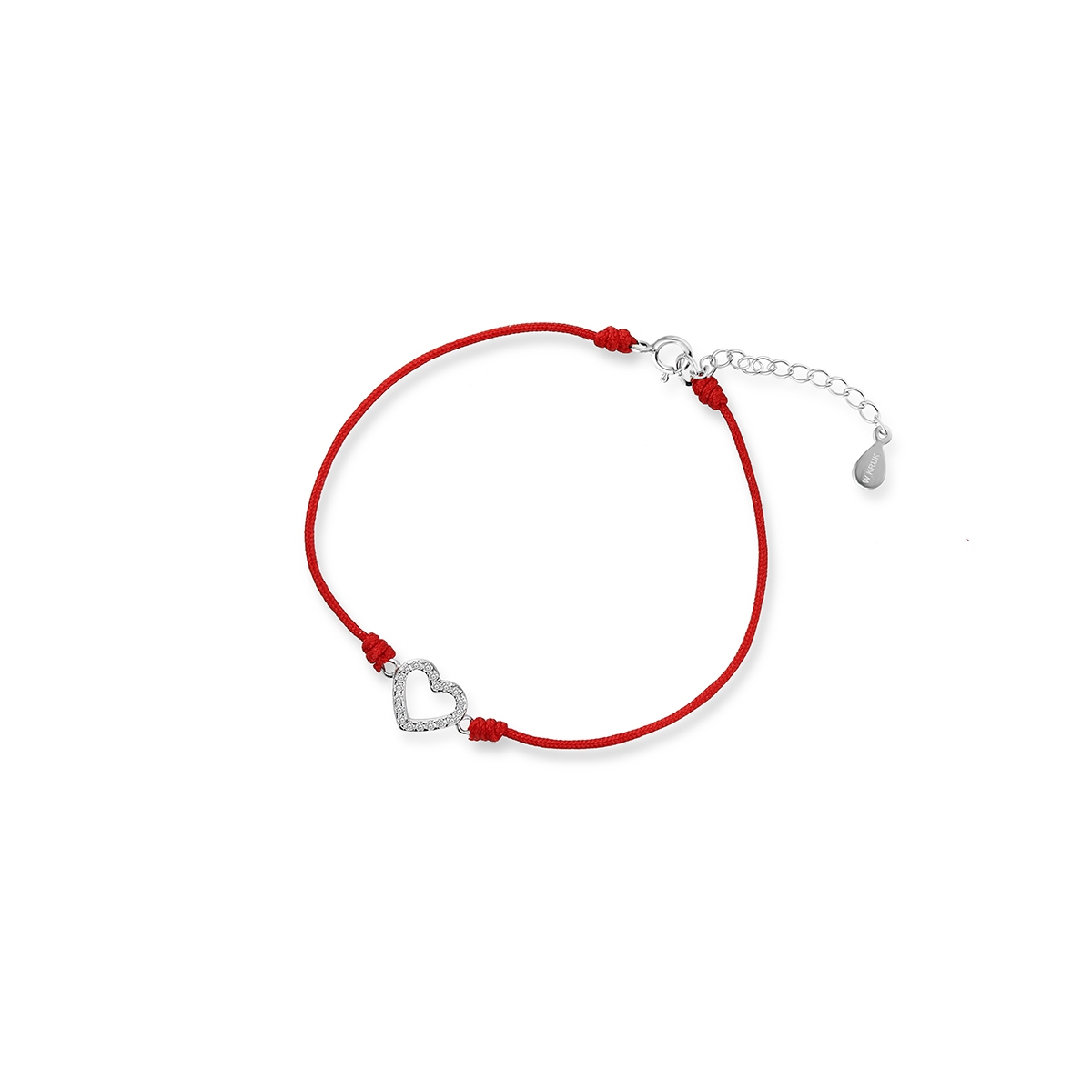 W.KRUK Bransoletka srebrna celebrytka na czerwonym sznurku serce