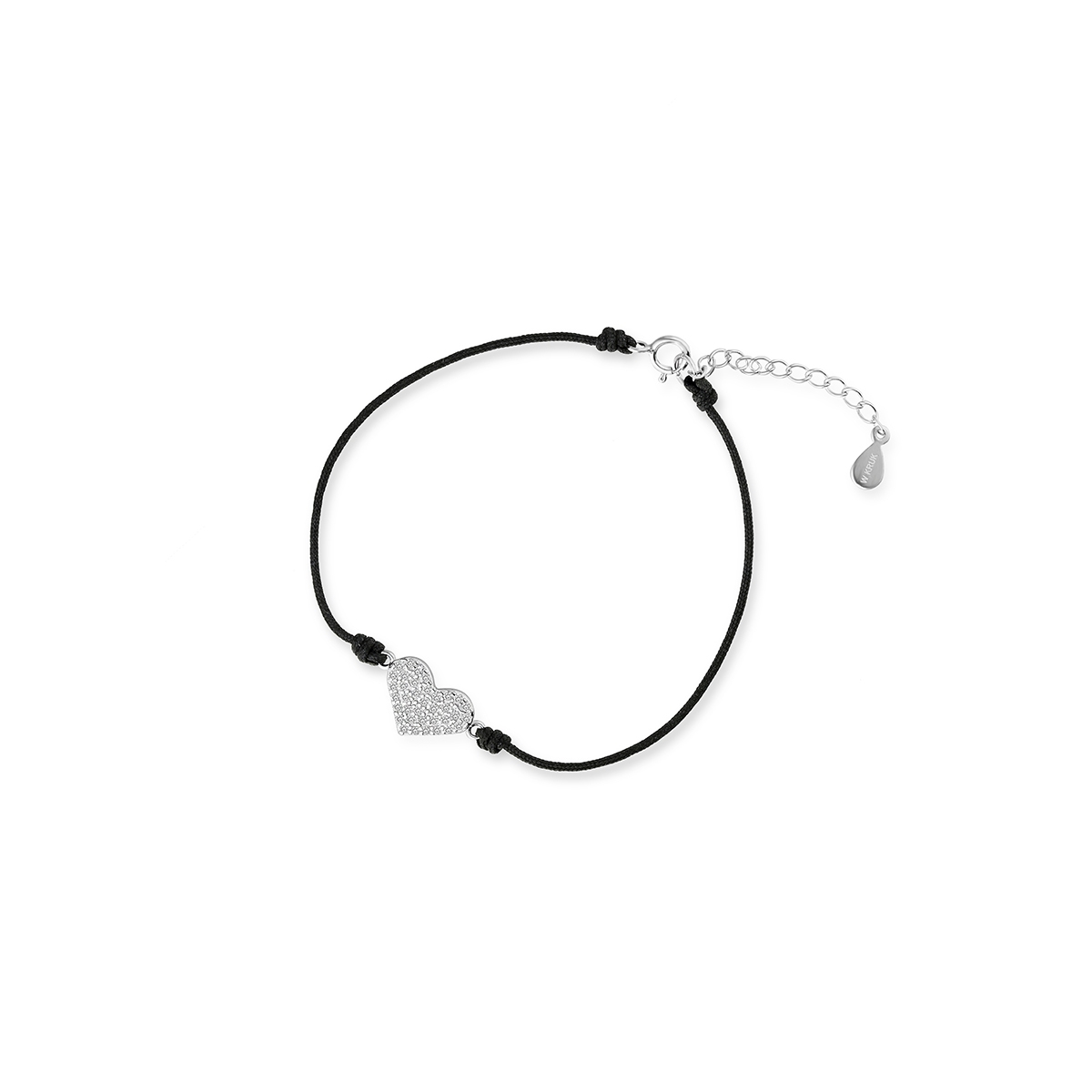 W.KRUK Bransoletka srebrna celebrytka na czarnym sznurku serce