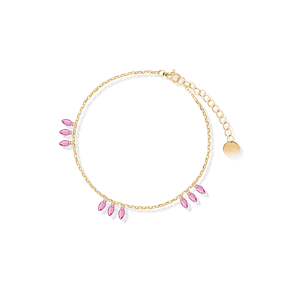 W.KRUK Bransoleta srebrna pozłacana z różowymi cyrkoniami