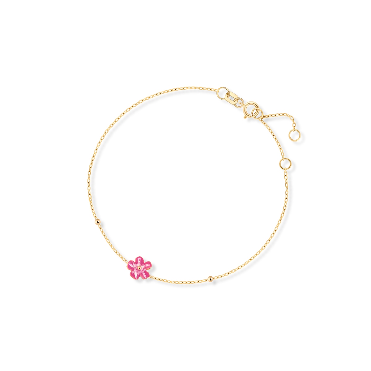W.KRUK Bransoleta złota z różowym kwiatkiem