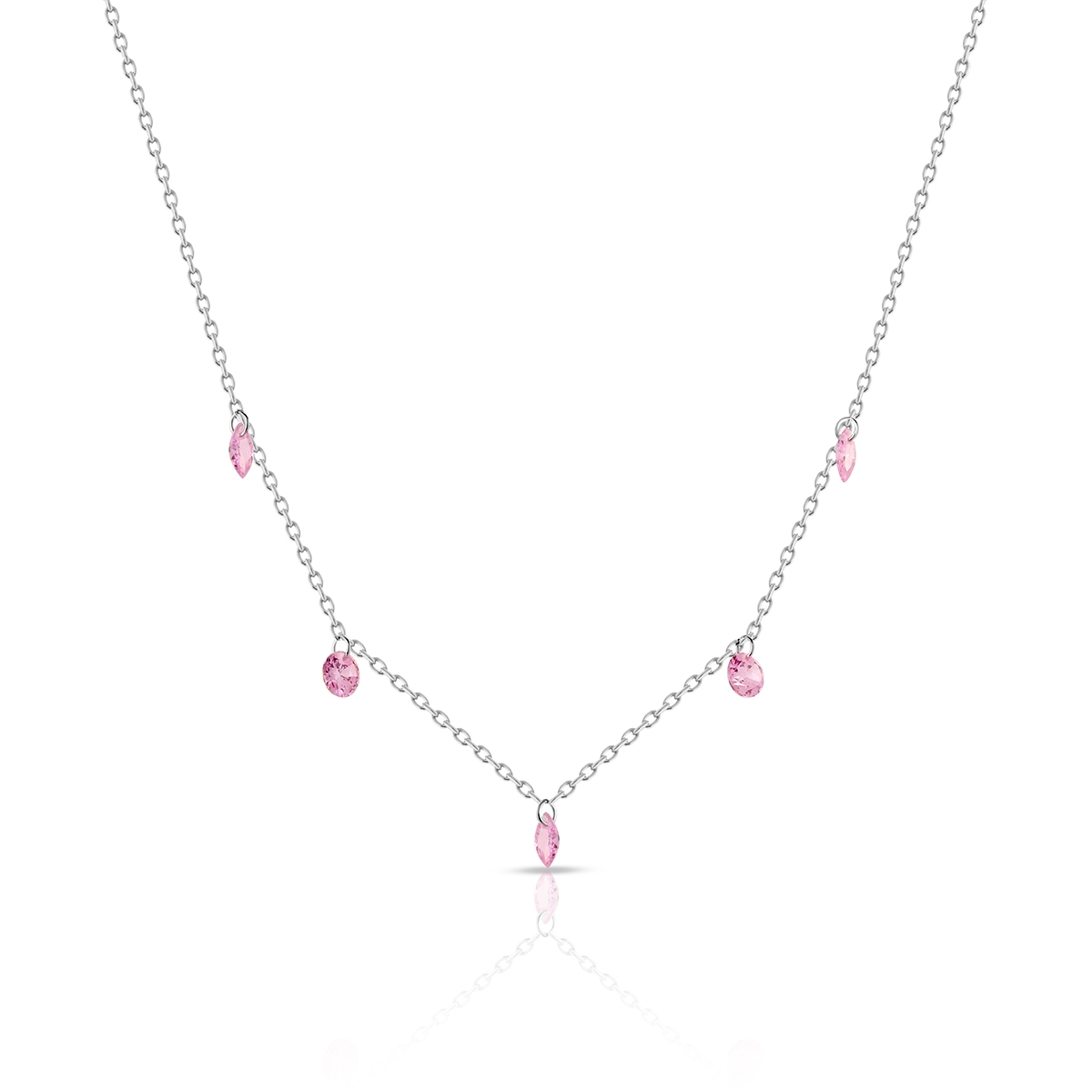 W.KRUK Naszyjnik srebrny z różowymi cyrkoniami