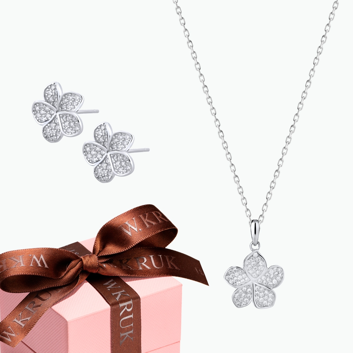 W.KRUK KOMPLET SREBRZYSTY KWIAT