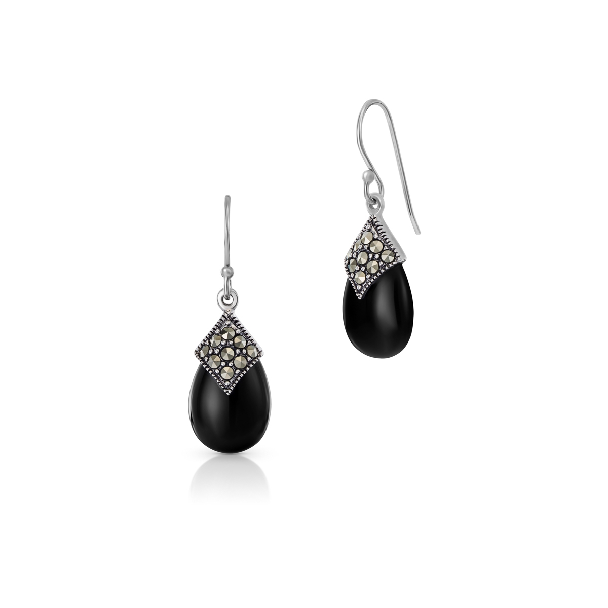 W.KRUK Kolczyki srebrne z onyksami i markasytami