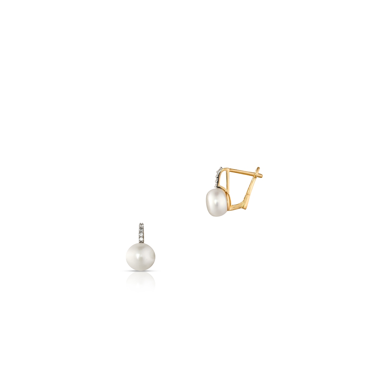W.KRUK Kolczyki złote bicolor z perłami i cyrkoniami