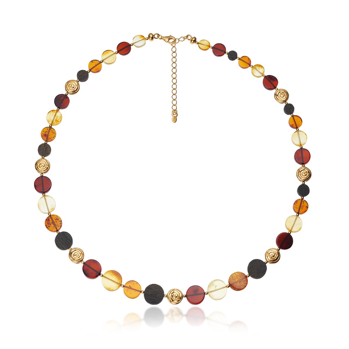 W.KRUK Naszyjnik złocony z bursztynami