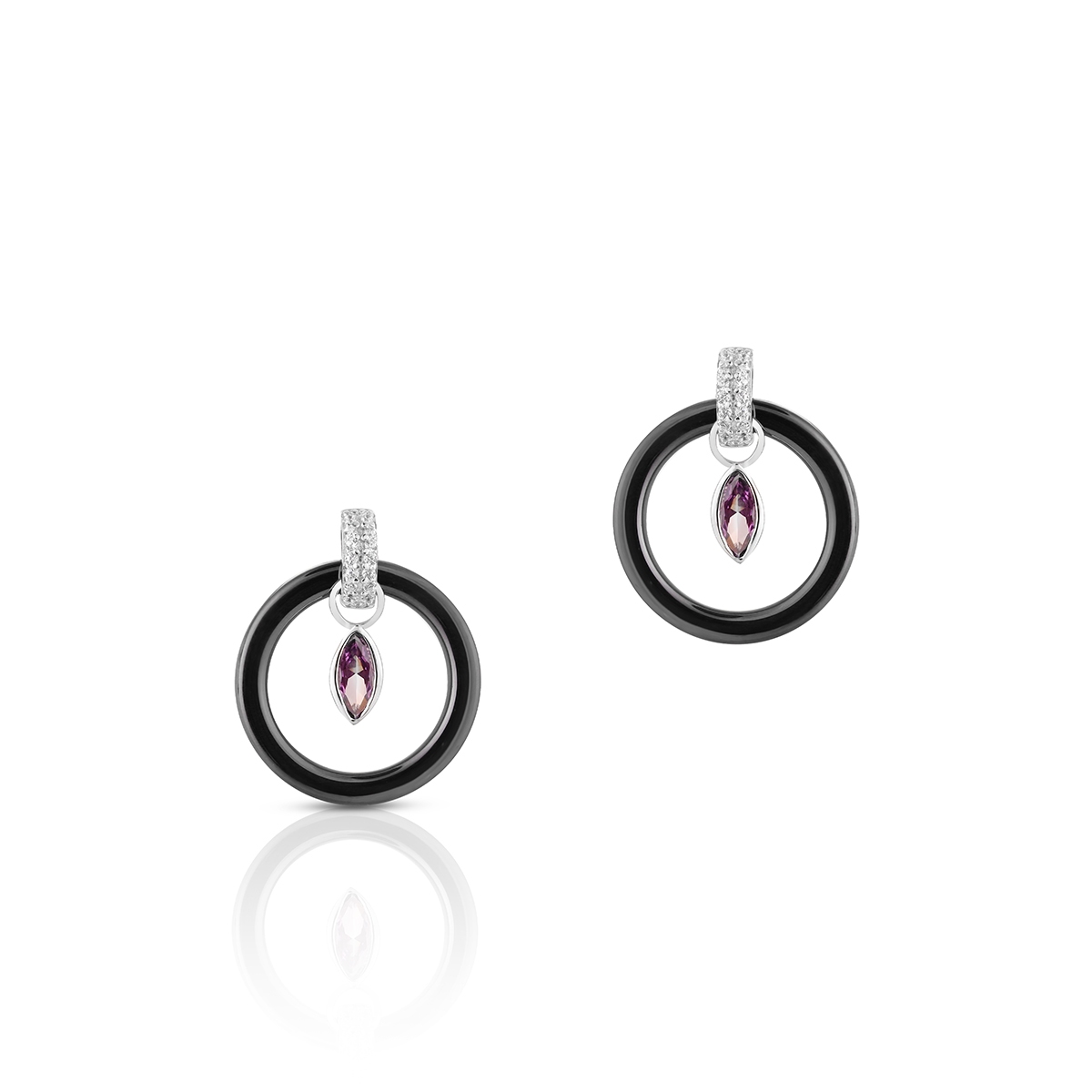 W.KRUK Kolczyki srebrne z czarną ceramiką