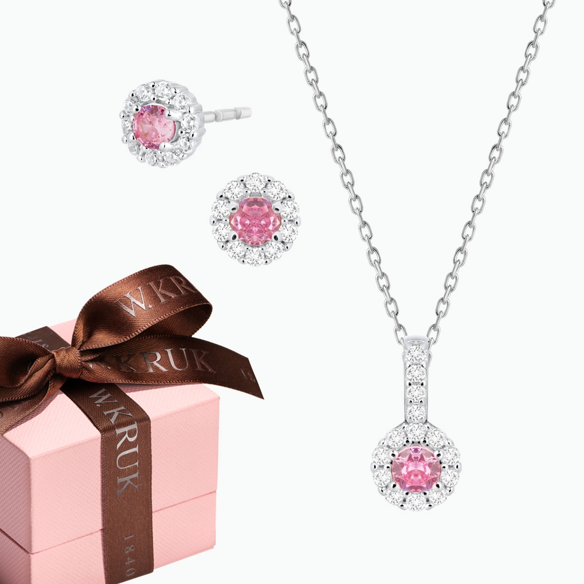 W.KRUK KOMPLET RÓŻOWA CYRKONIA