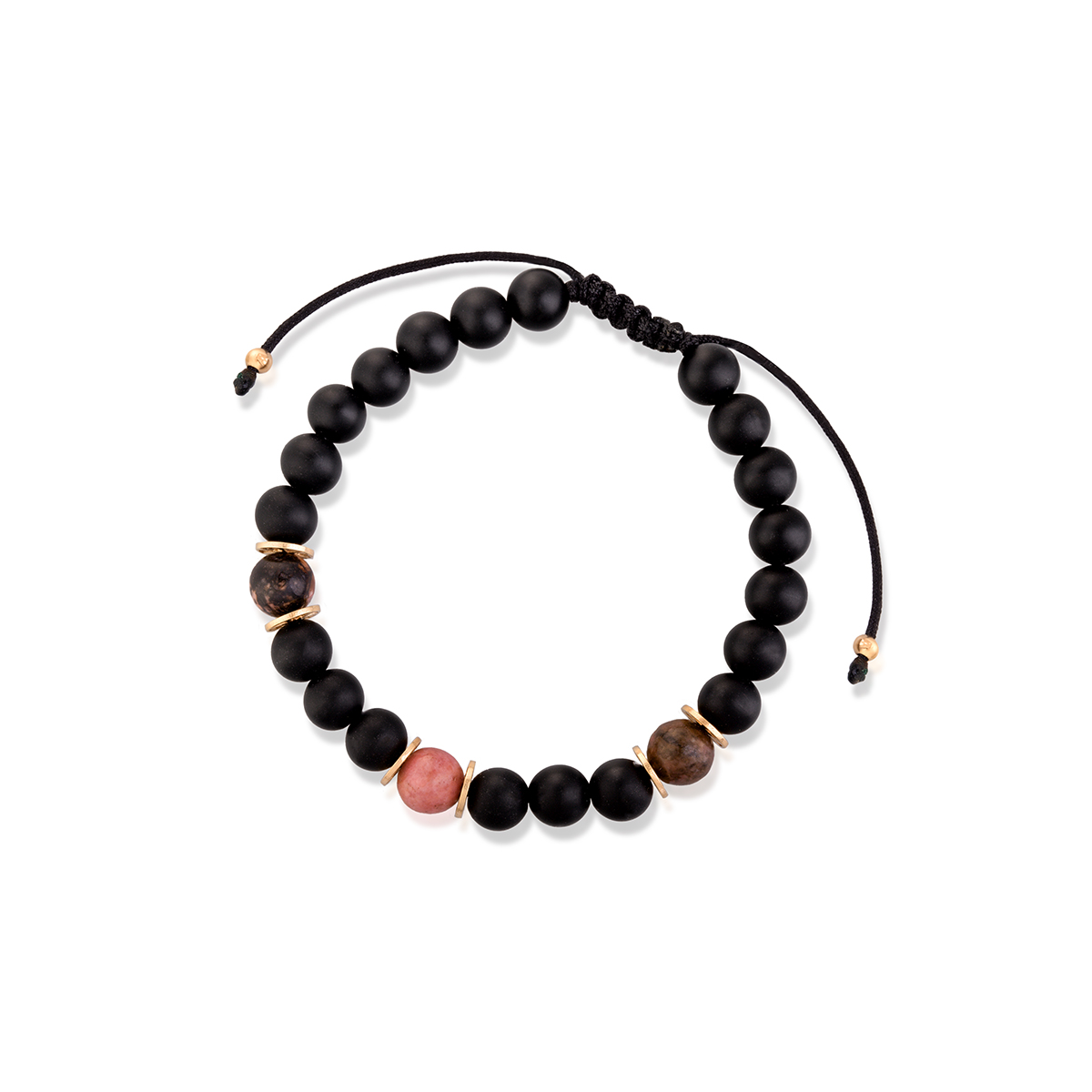 W.KRUK - Bransoletka sznurkowa z onyksami i rodonitami