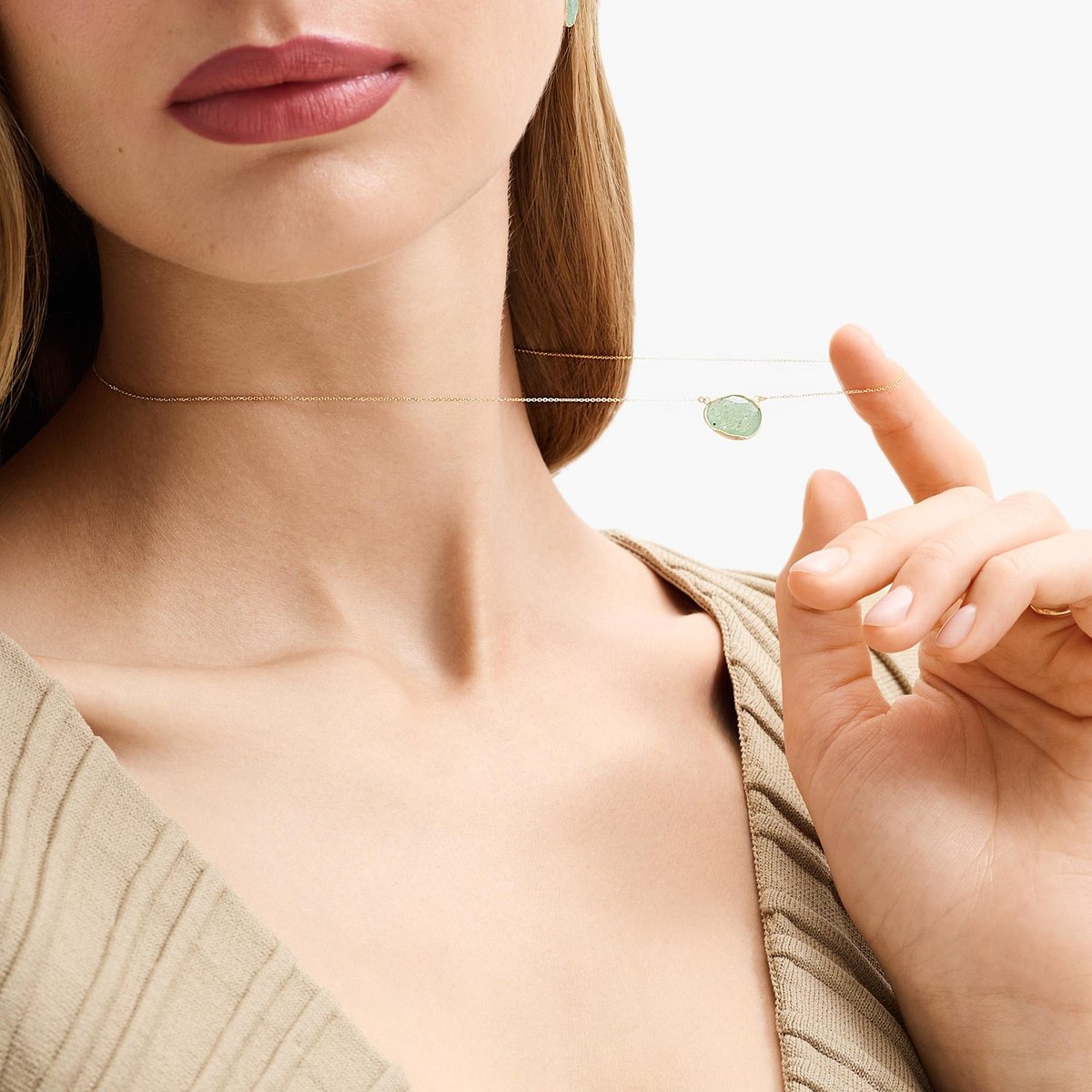 W.KRUK Naszyjnik złoty z zielonym awenturynem Saint Tropez