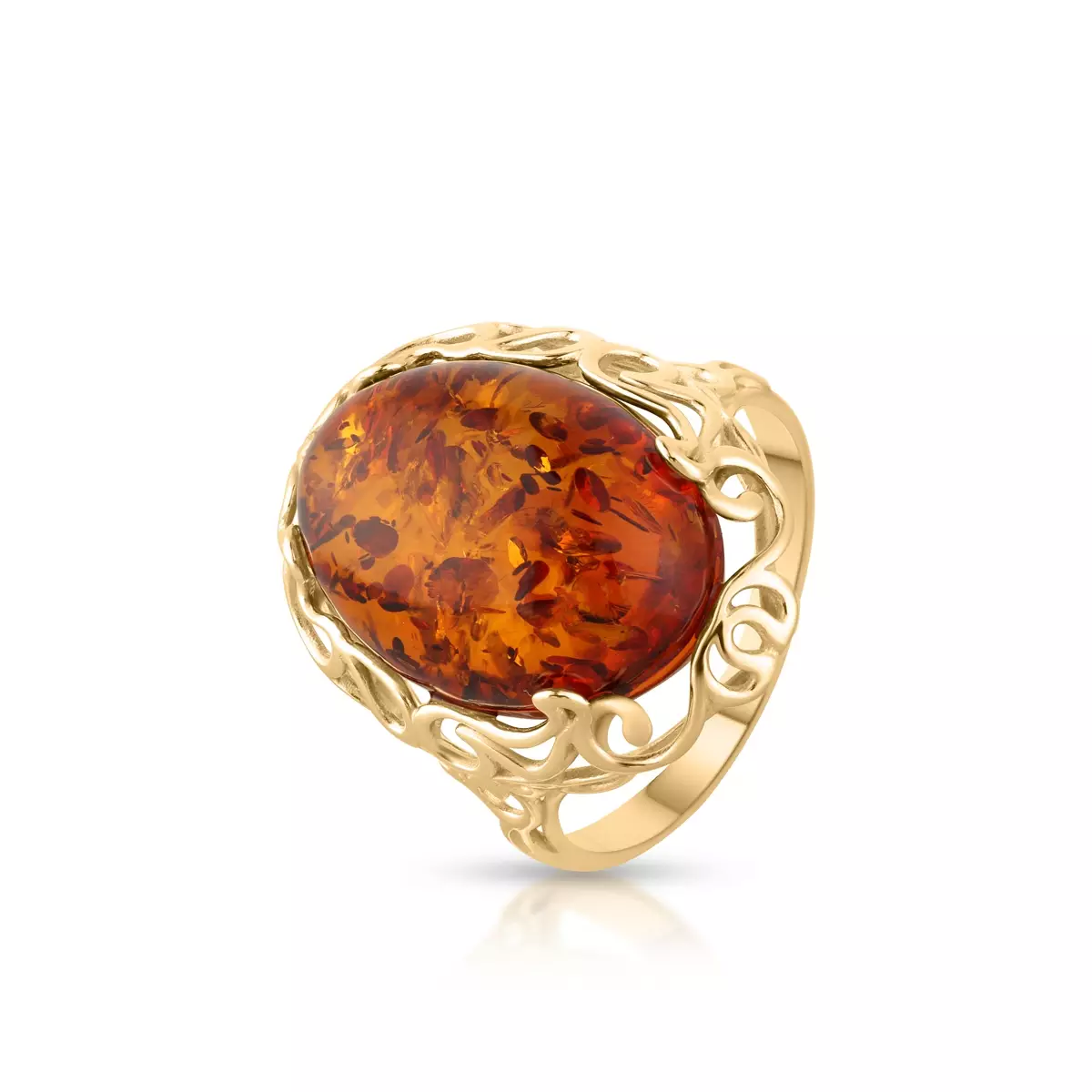 W.KRUK Pierścionek złoty z bursztynem