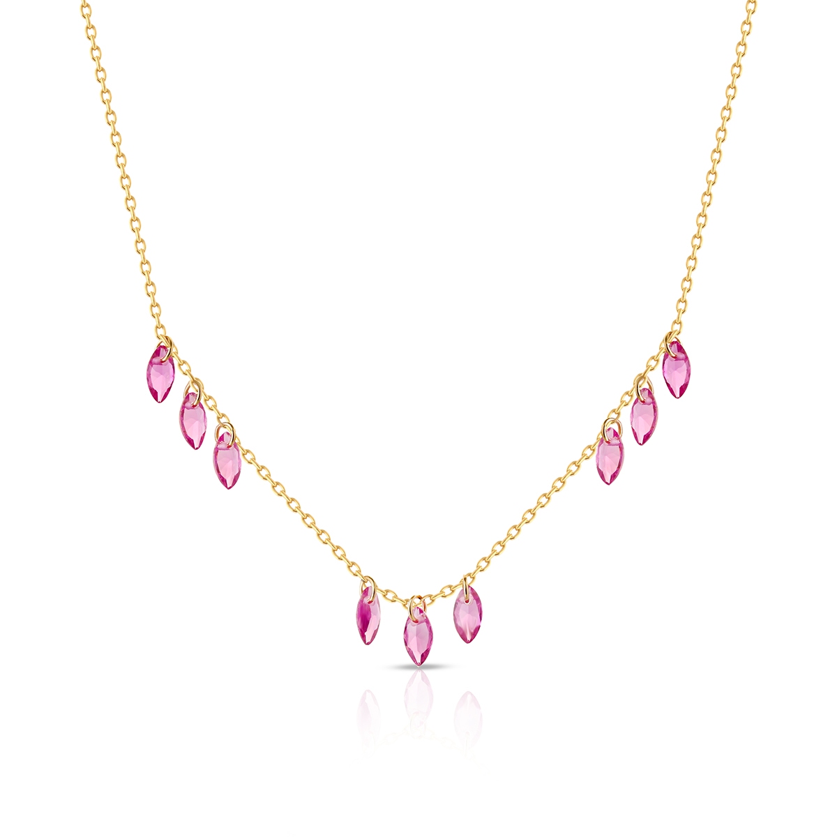 W.KRUK Naszyjnik srebrny pozłacany z różowymi cyrkoniami