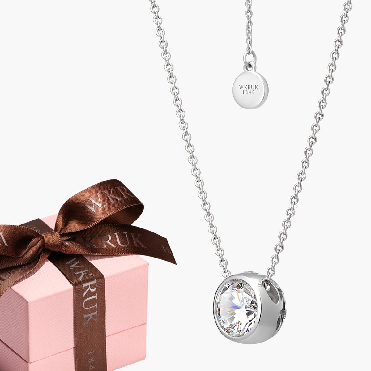 W.KRUK Naszyjnik srebrny z cyrkonią i diamentem laboratoryjnym