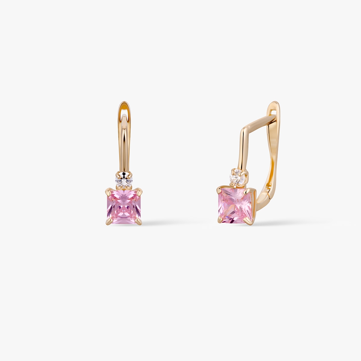 W.KRUK Kolczyki złote z różową cyrkonią