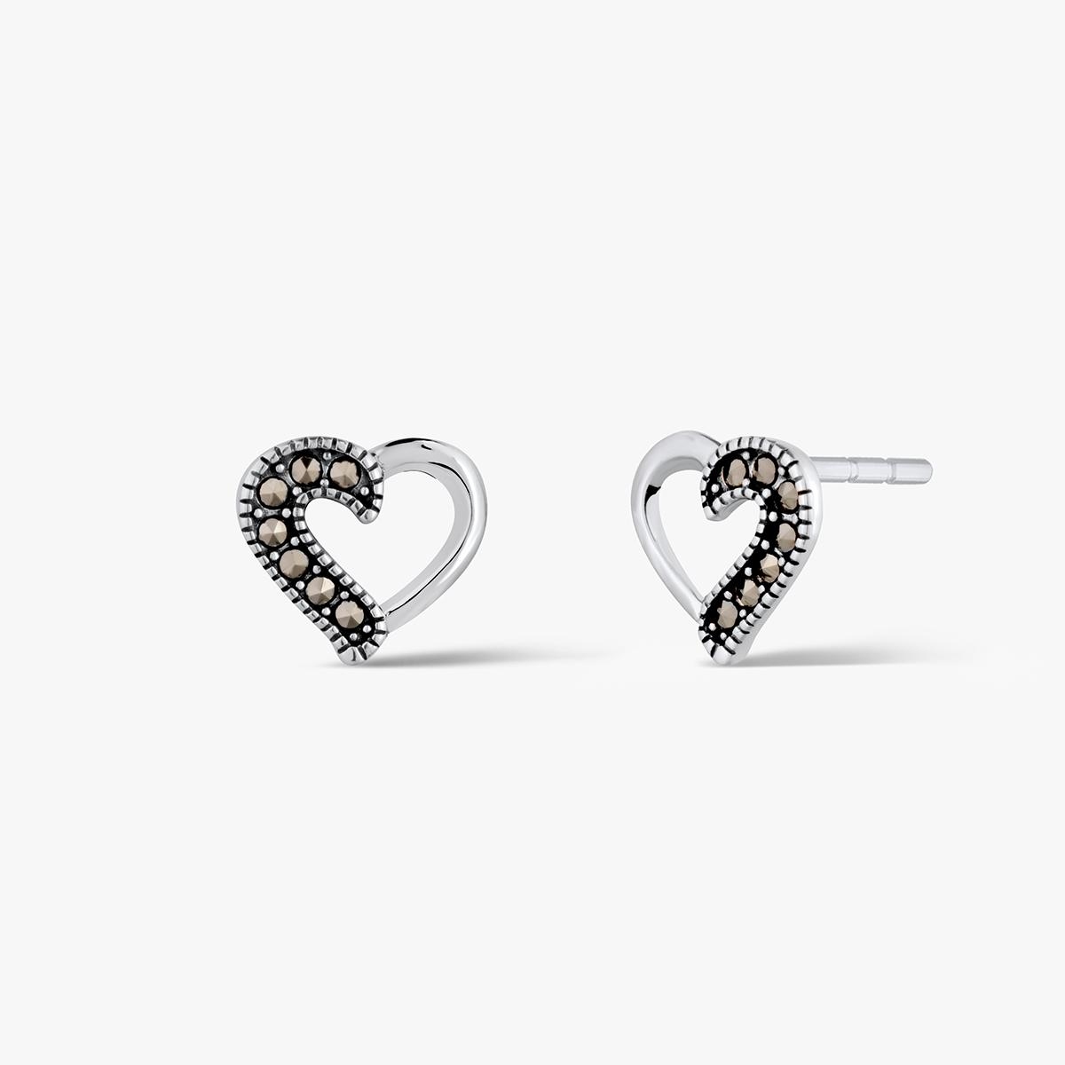 W.KRUK Kolczyki srebrne serca z markazytami