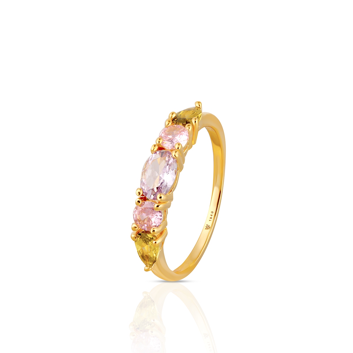 W.KRUK Pierścionek srebrny pozłacany z kolorowymi cyrkoniami