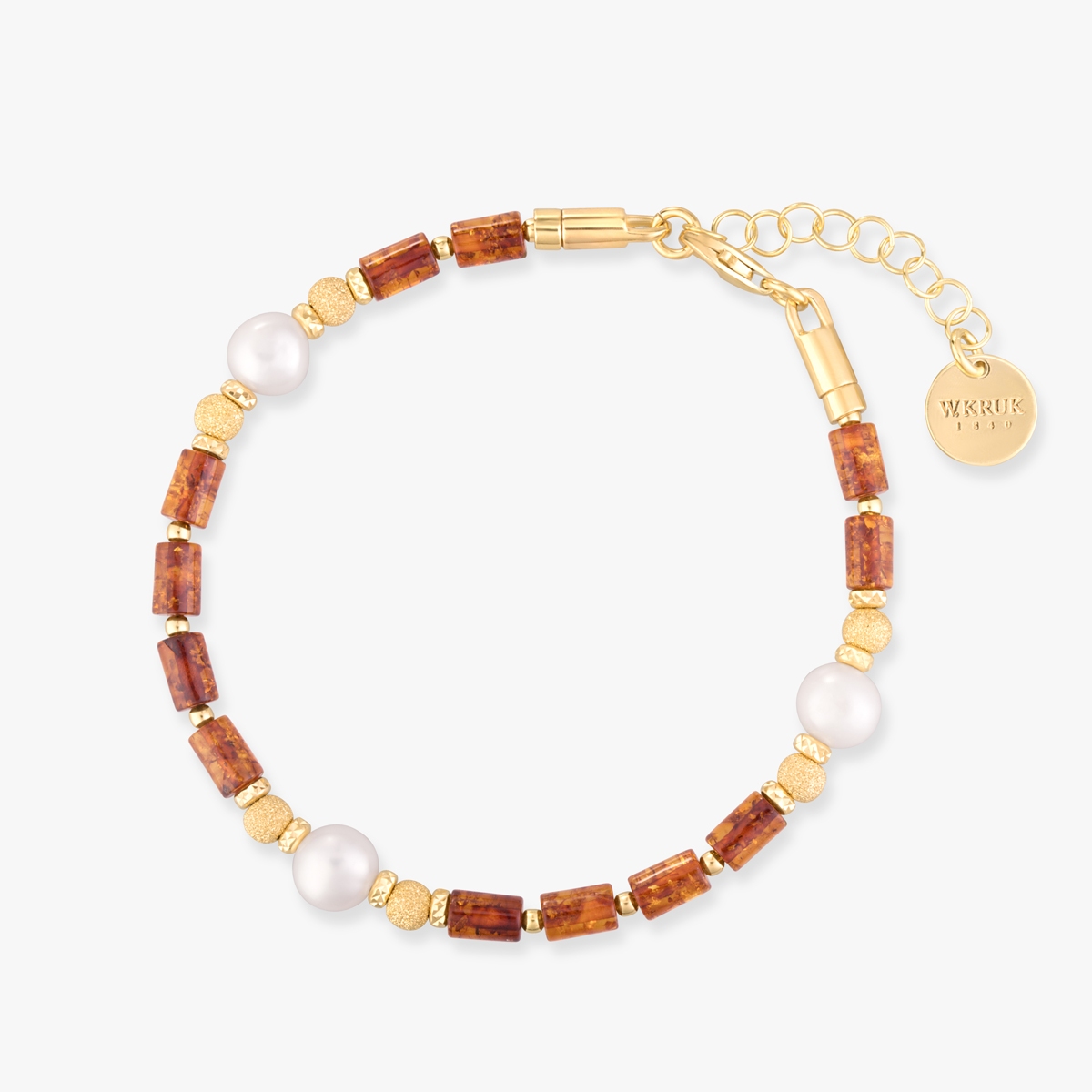 W.KRUK Bransoleta srebrna z bursztynami