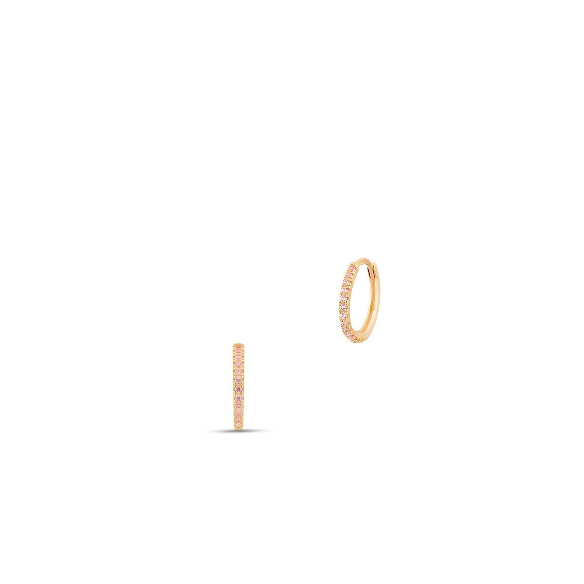 W.KRUK Kolczyki złote kółka z różowymi cyrkoniami