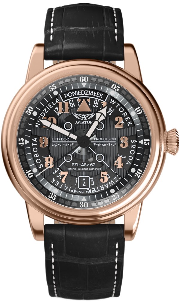 Zegarek Męski AVIATOR Day Date Meca 41 Polska Edycja Douglas V.3.36.2.294.4 PL